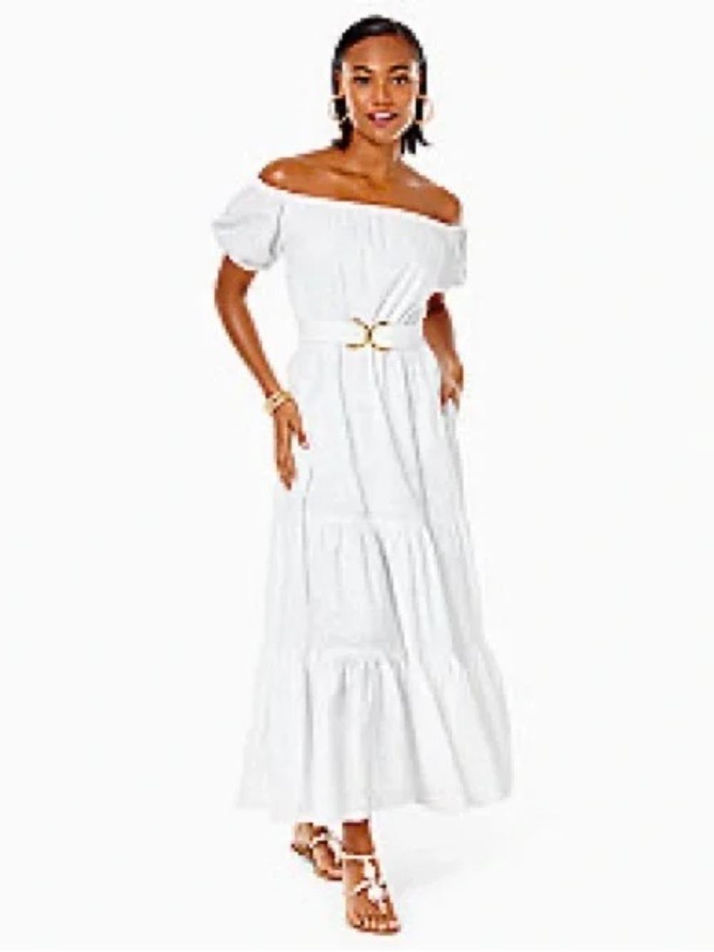 NWT Lilly Pulitzer Nessa Off The Shoulder Cotton Maxi Dress White